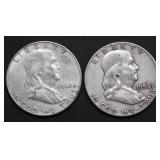 TWO FRANKLIN HALF DOLLARS