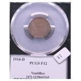 1914 D PCGSF12 LINCOLN CENT