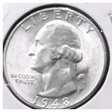 1948 S WASHINGTON QUARTER  GEM