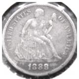 1888 SEATED DIME XF