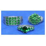 3 STERLING SILVER "EMERALD" RINGS