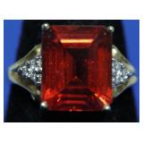 10K GOLD DIAMOND/ORANGE STONE RING