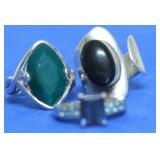 3 STERLING STONE RINGS