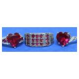 3 STERLING SILVER "RUBY" RINGS