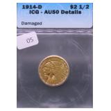 1914 D ICG AU DETAILS QUARTER EAGLE