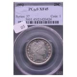 1892 PCGS XF 45 BARBER QUARTER