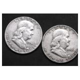 TWO FRANKLIN HALF DOLLARS