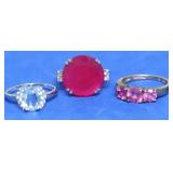 3 STERLING SILVER STONE RINGS