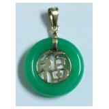 14K GOLD AND JADE GOOD LUCK  PENDANT
