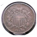 1864 TWO CENT PIECE XF