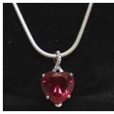 STERLING SILVER RED HEART STONE NECKLACE