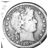 1907 D BARBER HALF DOLLAR VG