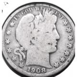 1908 O BARBER HALF DOLLAR VG