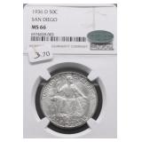 1936 D NGC MS66 CAC SAN DIAGO HALF DOLLAR