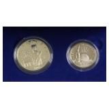 PROOF ELLIS ISLAND SILVER DOLLAR & HALF W BOX