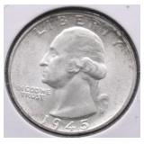 1945 S WASHINGTON QUARTER GEM
