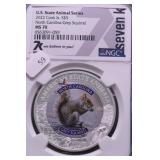 2022 NGC MS70 5 $ GREY SQUIRREL 1 OZ .999 SILVER