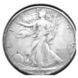 1938 D WALKING HALF DOLLAR VF