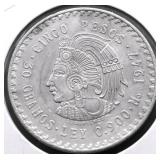 1947 CHOICE BU MEXICO SILVER 5 PESOS