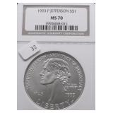 1993 P NGC MS70 JEFFERSON SILVER DOLLAR