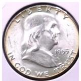 1955 GEM BU FBL FRANKLIN HALF DOLLAR