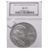 1993 D NGC MS70 JAMES MADISON SILVER DOLLAR