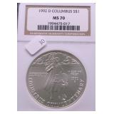1992 D NGC MS70 COLUMBUS SILVER DOLLAR
