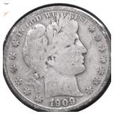 1909 S BARBER HALF DOLLAR