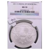2011 S NGC MS70 MEDAL OF HONOR SILVER DOLLAR