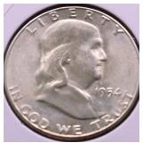 1954 S GEM BU FRANKLIN HALF DOLLAR
