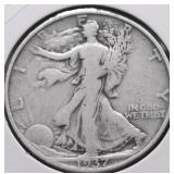 1937 S WALKING HALF DOLLAR VF