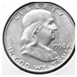 1958 D CHOICE BU FBL FRANKLIN HALF DOLLAR