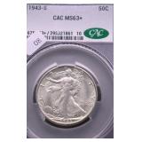 1943 S CAC MS63 + WALKING HALF DOLLAR