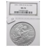 1995 D NGC MS70 WW2 SILVER DOLLAR