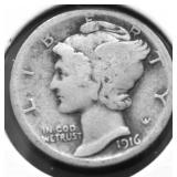 1916 MERCURY DIME VG