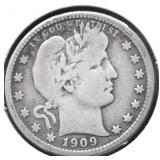 1909 S BARBER QUARTER VG