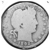 1892 O BARBER QUARTER G
