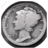 1916 S MERCURY DIME VG