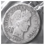 1914 BARBER DIME VG