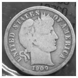 1909 BARBER DIME VG