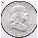 1957 D CHOICE BU FRANKLIN HALF DOLLAR