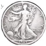1945 D WALKING HALF DOLLAR  VF