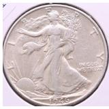 1946 D WALKING HALF DOLLAR AU