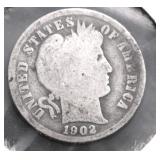 1902 BARBER DIME G