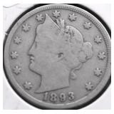 1893 V NICKEL VF