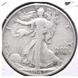 1942 D WALKING HALF DOLLAR VF