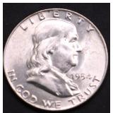1954 D GEM BU FRANKLIN  HALF DOLLAR