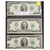 3 CONSECUTIVE SERIAL # 2 $ FEDERAL RESERVE NOTE GE