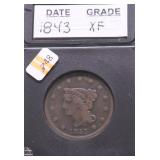 1843 LARGE CENT VF