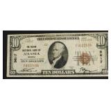 1929 10 $ FNB OF ATLANTA GA NATIONAL CURRENCY VF